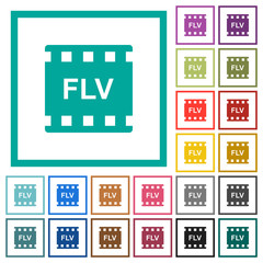 FLV movie format flat color icons with quadrant frames