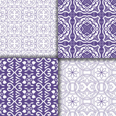Collectiom 4 seamless pattern arabic style in violet color. Can be used for gift wrap, background, backdrop, textile