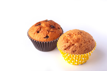 Tasty chocolate cupcakes, muffins on a white wooden table