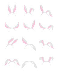 Easter cute bunny ears masks set. Rabbit ear  head collection isolated on white. Masquerade head decor
