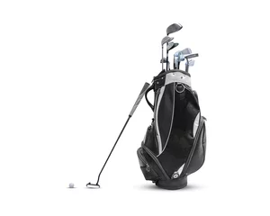Foto op Canvas Golftas, golfbal en gezicht evenwichtige putter met Super Stroke putter grip geïsoleerd op een witte achtergrond © sarapon