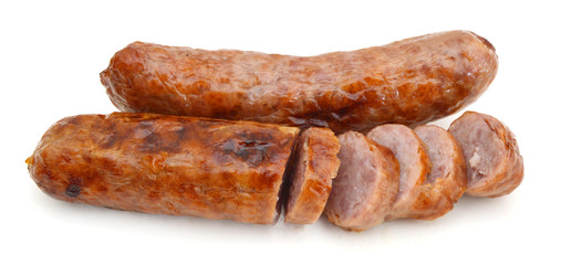 Grilled bratwurst isolated on white