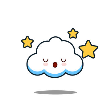 Cute cloud Cartoon Kawaii Character face with star on White Background Flat design Vector Illustration EPS