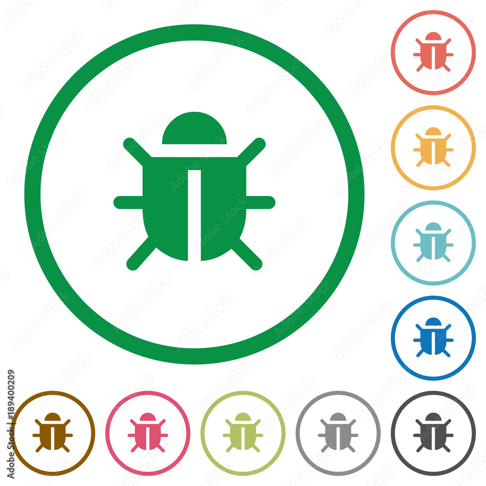 Poster computer bug flat icons with outlines