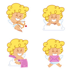 Vector illustration of Cupid in different poses