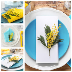 Collection of different table settings for Easter dinner