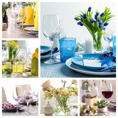 Collection of different table settings for Easter dinner