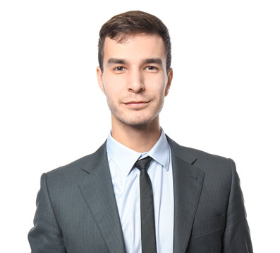 Handsome Car Salesman On White Background