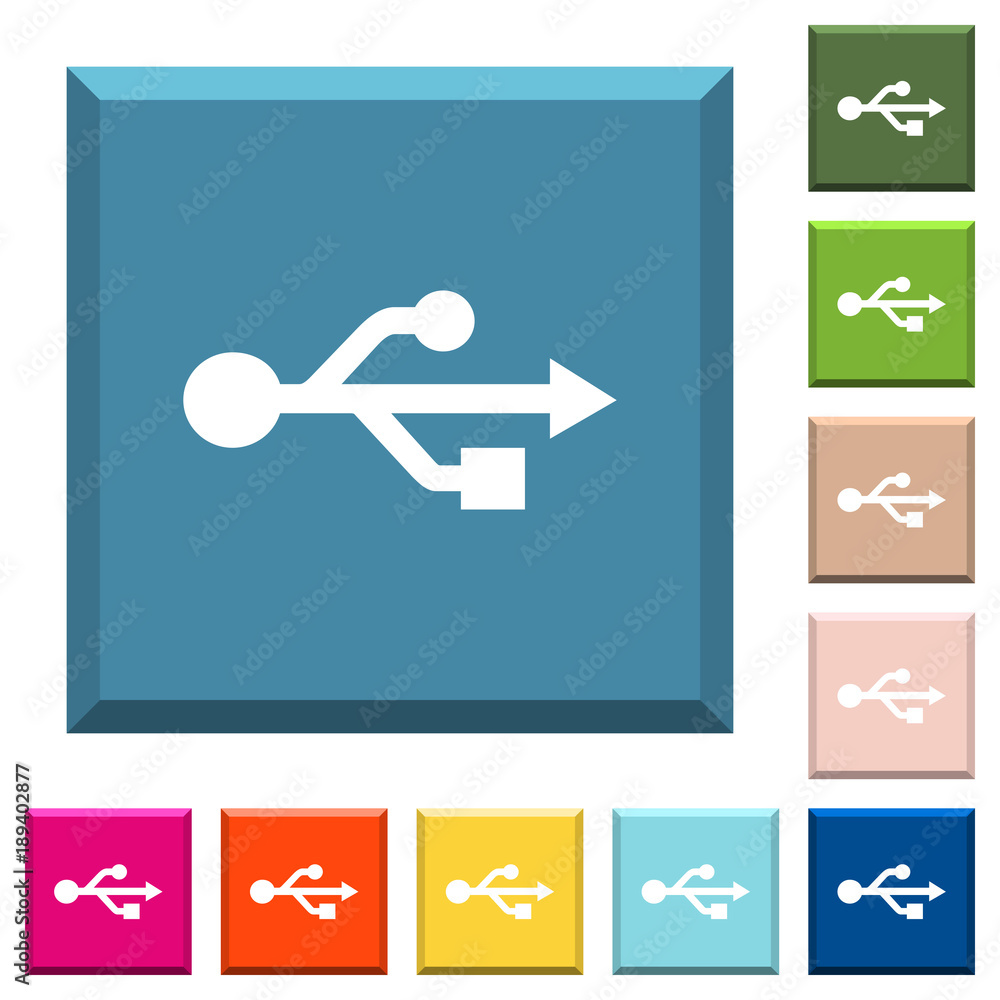 Poster usb connection white icons on edged square buttons