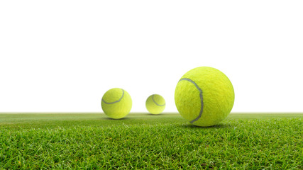 Single tennis ball on green grass isolated on white background.with space for text. © sarapon