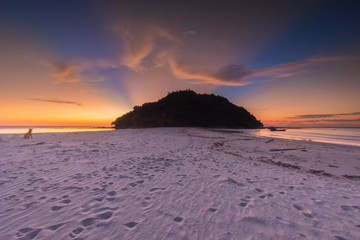Great Ray of light with reflection. sunset seascape at Kudat, Sabah Malaysia.
