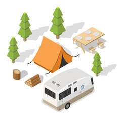 Isometric camping and hiking illustration picnic vector 