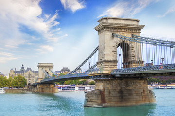 Beautiful view of the Chain Bridge over the Danube in Budapest, Hungary