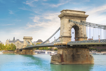 Beautiful view of the Chain Bridge over the Danube in Budapest, Hungary