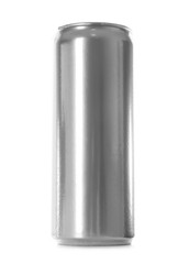 Aluminum can on white background