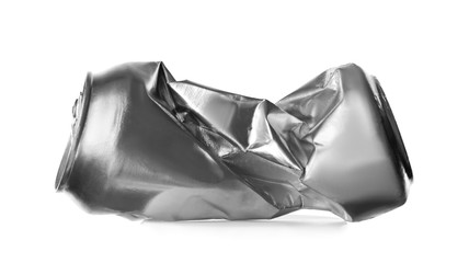 Crumpled tin can on white background