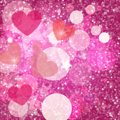 Glitter vintage lights background. light silver, and pink. Gefocused. Hearts and shine.