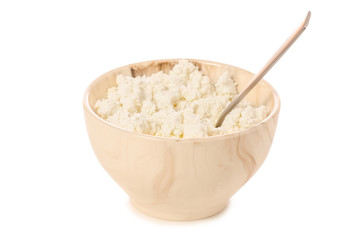 Bowl of cottage cheese with spoon