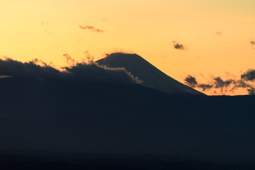 夕焼けと富士山