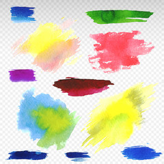 Set of abstract colorful watercolor vector illustration. Isolated on transparent background