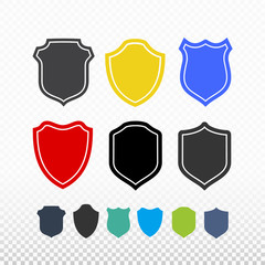 Set of shield, guard icon. Filled flat sign, solid pictogram. Colorful symbol, logo vector illustration. Isolated on transparent background