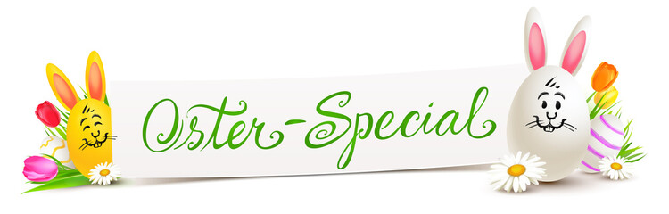 Banner und Ostereier Hasen mit bemalten Ostereiern und Blumen - Oster-Special