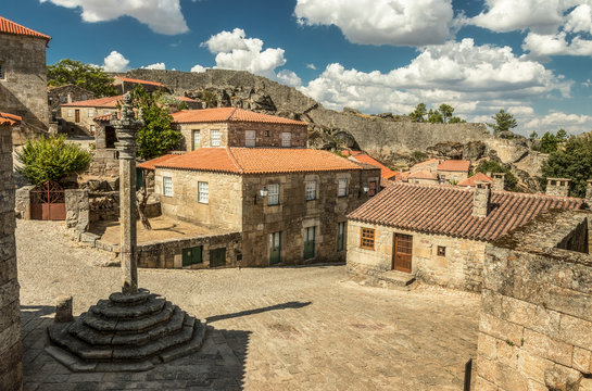 Square and pillory in the historical village of Sortelha, Portugal.