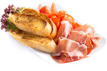 Jamon, Tomate y Pan con Ajo