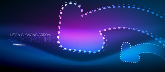 Neon techno arrow, digital abstract background