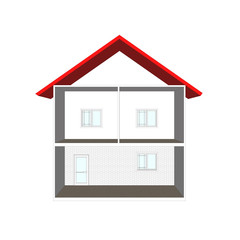 3D House section view on white background.