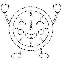 happy clock kawaii icon image vector illustration design  black dotted line