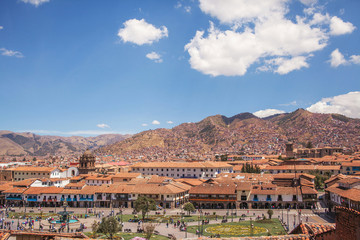 Fototapeta premium Cusco, Peru landscape Plaza de Armas and Cathedral Compania de Jesus Church 