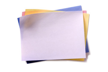 Several oblong sticky post it note different various colors isolated on white background photo