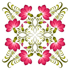 Floral background in ukrainian national style. Petrykivka painting. Vector Illustration