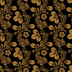 Floral seamless pattern in traditional russian style. Khokhloma painting. Vector Illustration