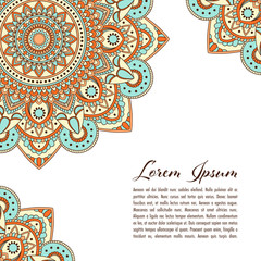 Ethnic mandala decorative background. Greeting card or invitation template. Hand drawn vector illustration