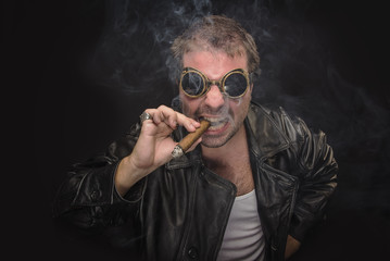 Steampunk smoker with a cuban cigar