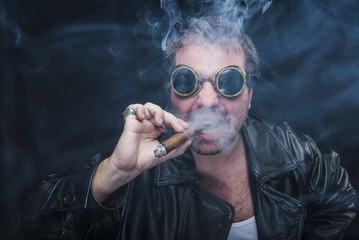 Steampunk smoker with a cuban cigar