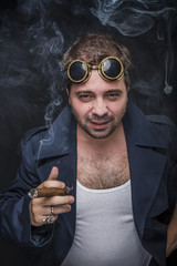 Steampunk smoker with a cuban cigar