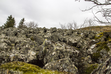 Detailed old rocks with moss