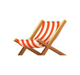 Cartoon wooden beach chaise lounge. Beach chair vector illustration.