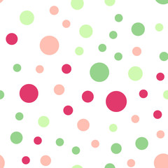 Colorful polka dots seamless pattern on black 20 background. Fascinating classic colorful polka dots textile pattern. Seamless scattered confetti fall chaotic decor. Abstract vector illustration.