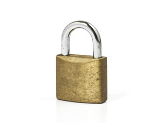 brass padlock on white