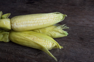 White corn or sticky corn on wood background