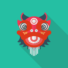 Chinese red lion in flat style