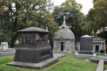 Fototapeta na wymiar Cemetery Landscape with a Mausoleum