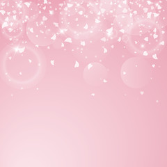 Falling hearts valentine background. Scatter top gradient on pink background. Falling hearts valentines day grand design. Vector illustration.