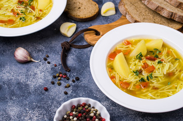 Soup with pasta and vegetables