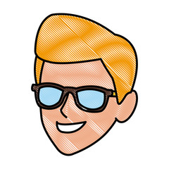 Young man with sunglasses cartoon icon vector illustration graphic design