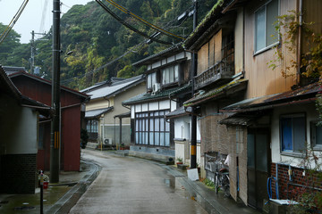 Ine Boathouse is traditional Fisherman Village on a rainy day of Kyoto, JAPAN.